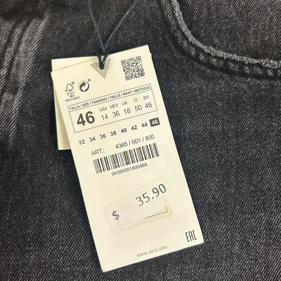 🖤”Zara” NWT Distressed Dark Wash Black “Denim”Cotton Short w/ Pockets Size 14🖤 - Picture 11 of 12